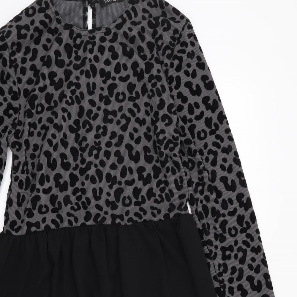 Boohoo Womens Grey Animal Print  Fit & Flare  Size 8