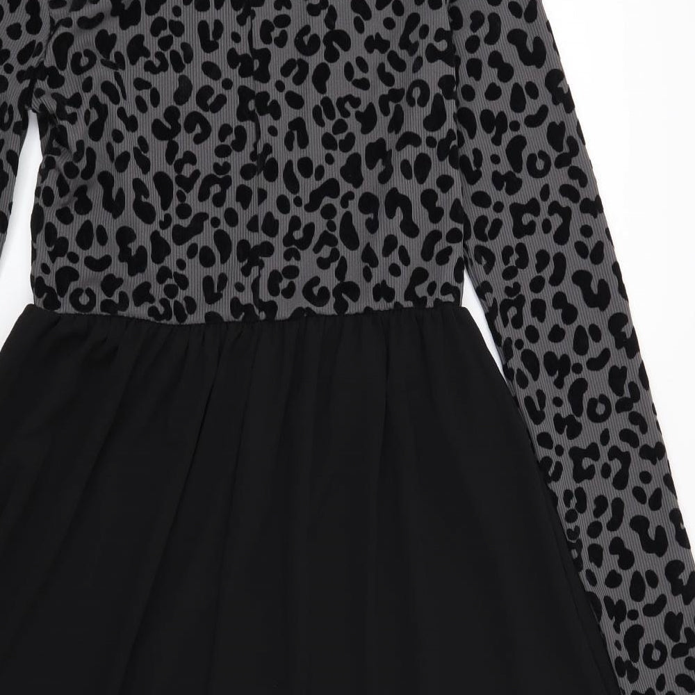 Boohoo Womens Grey Animal Print  Fit & Flare  Size 8