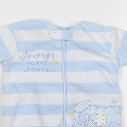 George Boys Blue Striped Fleece Babygrow One-Piece Size Newborn