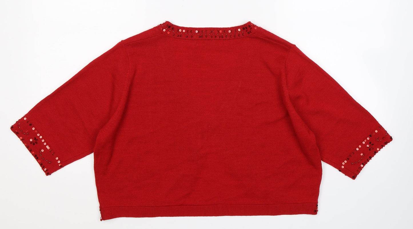 Charges Womens Red  Knit Cardigan Jumper Size 16
