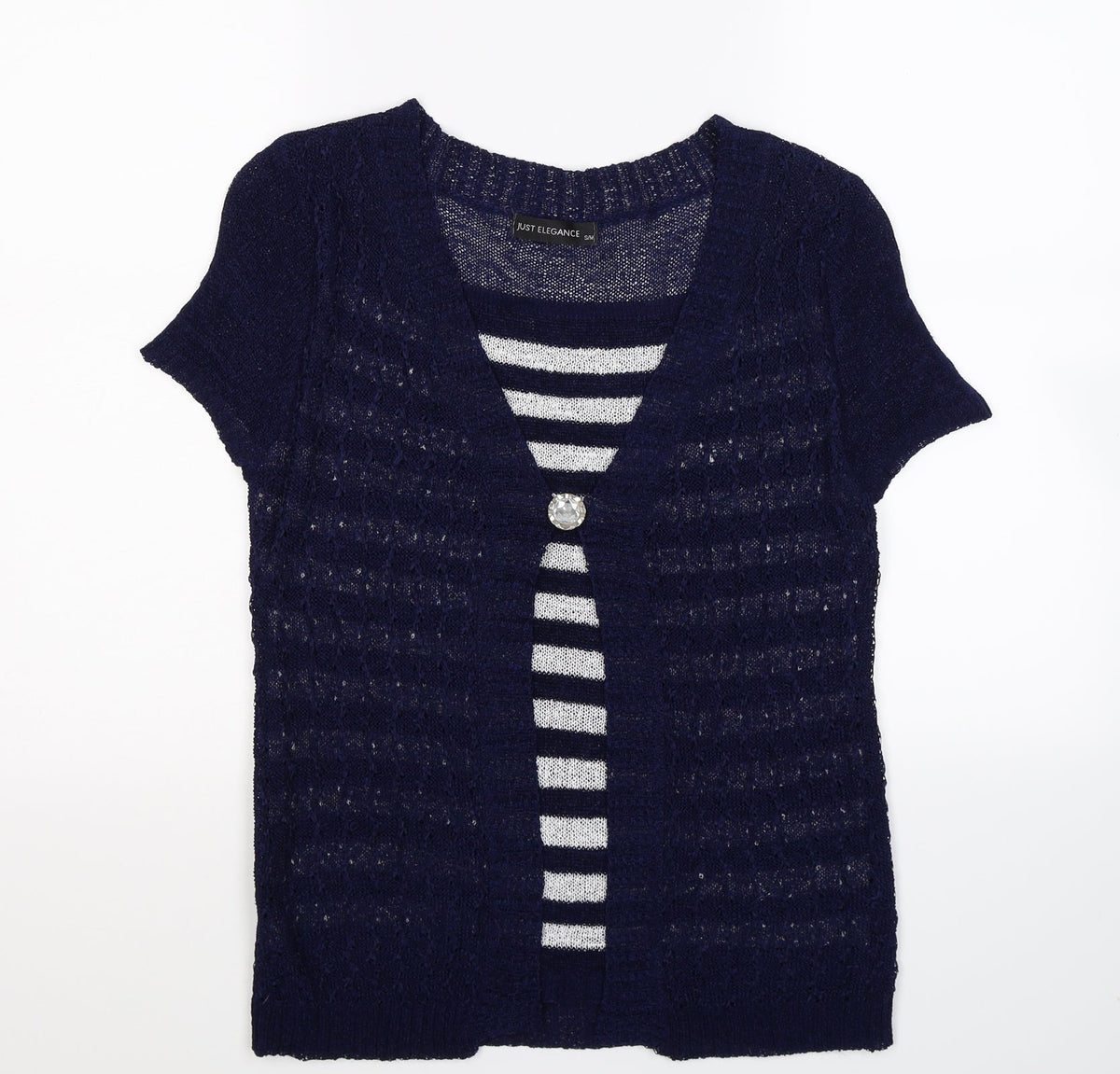 Just Elegance Womens Blue Striped Knit Pullover Jumper Size M