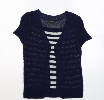 Just Elegance Womens Blue Striped Knit Pullover Jumper Size M