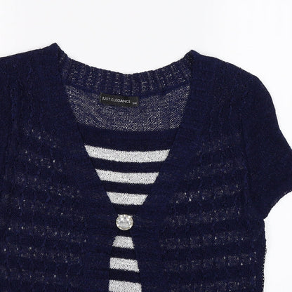 Just Elegance Womens Blue Striped Knit Pullover Jumper Size M