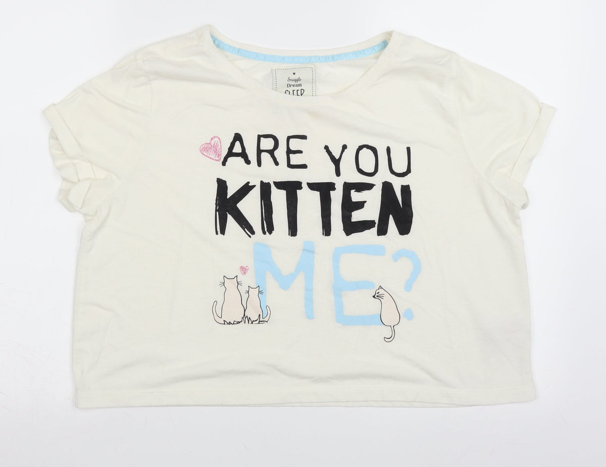 Matalan Womens Ivory Solid  Top Pyjama Top Size M  - are you kitten me