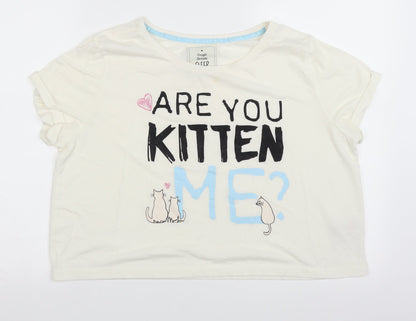 Matalan Womens Ivory Solid  Top Pyjama Top Size M  - are you kitten me