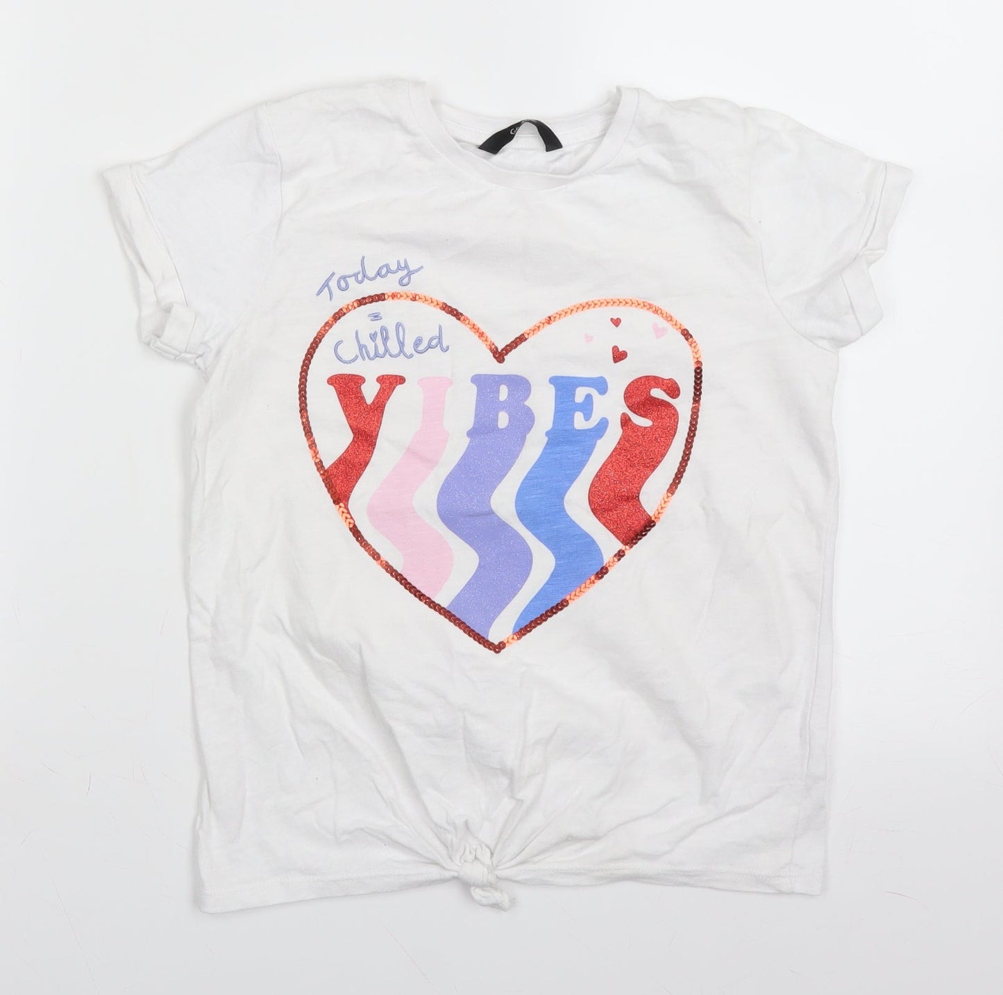 George Girls White   Basic T-Shirt Size 9-10 Years  - chilled vibes