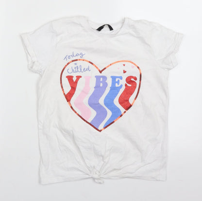 George Girls White   Basic T-Shirt Size 9-10 Years  - chilled vibes
