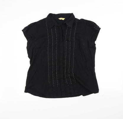 Womens UK Size 18 Agenda Black Basic Button-Up