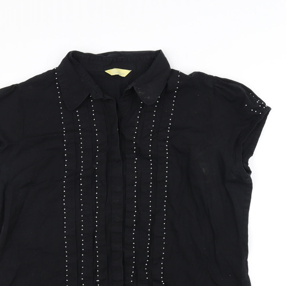 Womens UK Size 18 Agenda Black Basic Button-Up