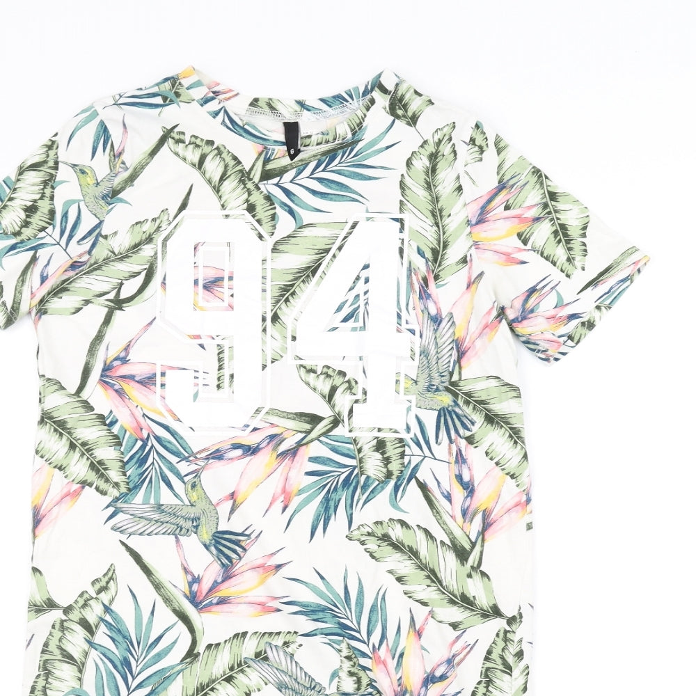 H&M Womens White Floral  T-Shirt Dress  Size 6