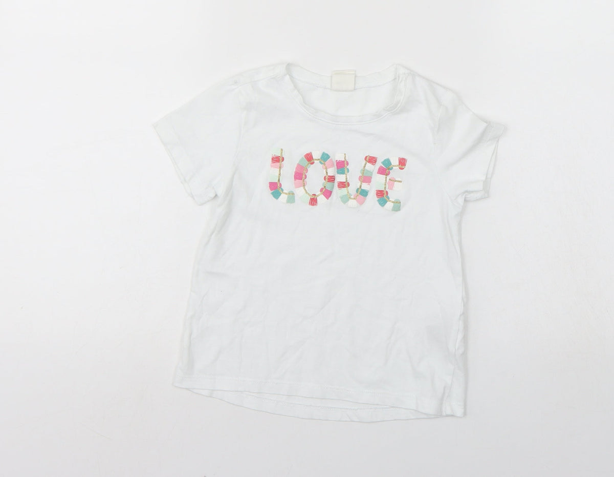 H&M Girls White   Basic T-Shirt Size 2-3 Years