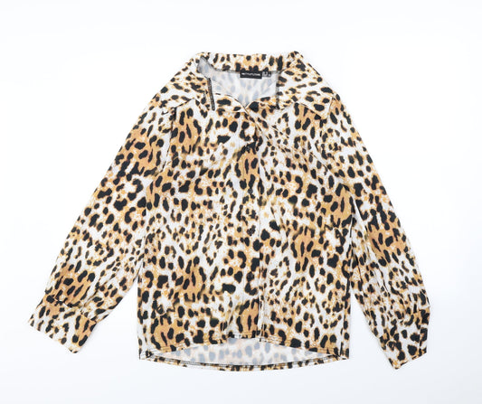 pretty little  Thing Womens Brown Animal Print  Basic Button-Up Size 8