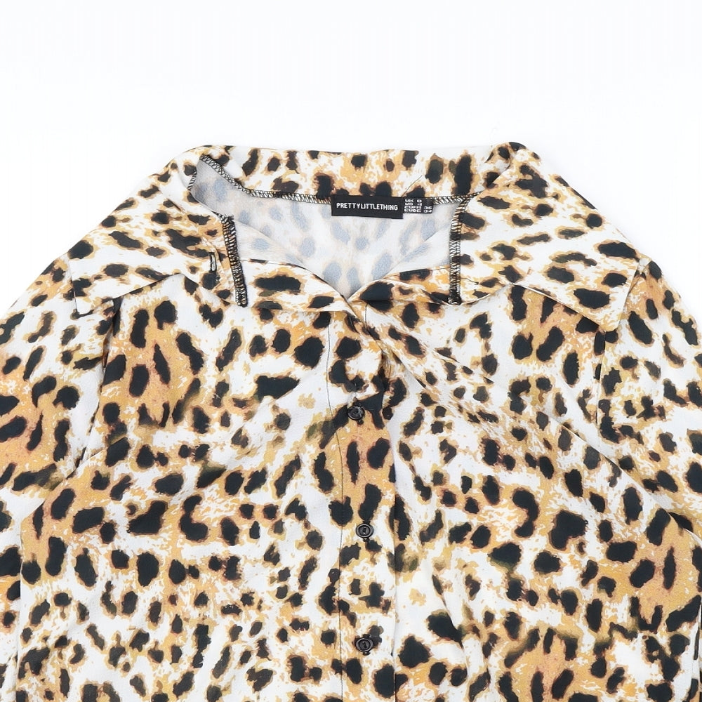 Womens UK Size 8 pretty little  Thing Brown Basic Button-Up