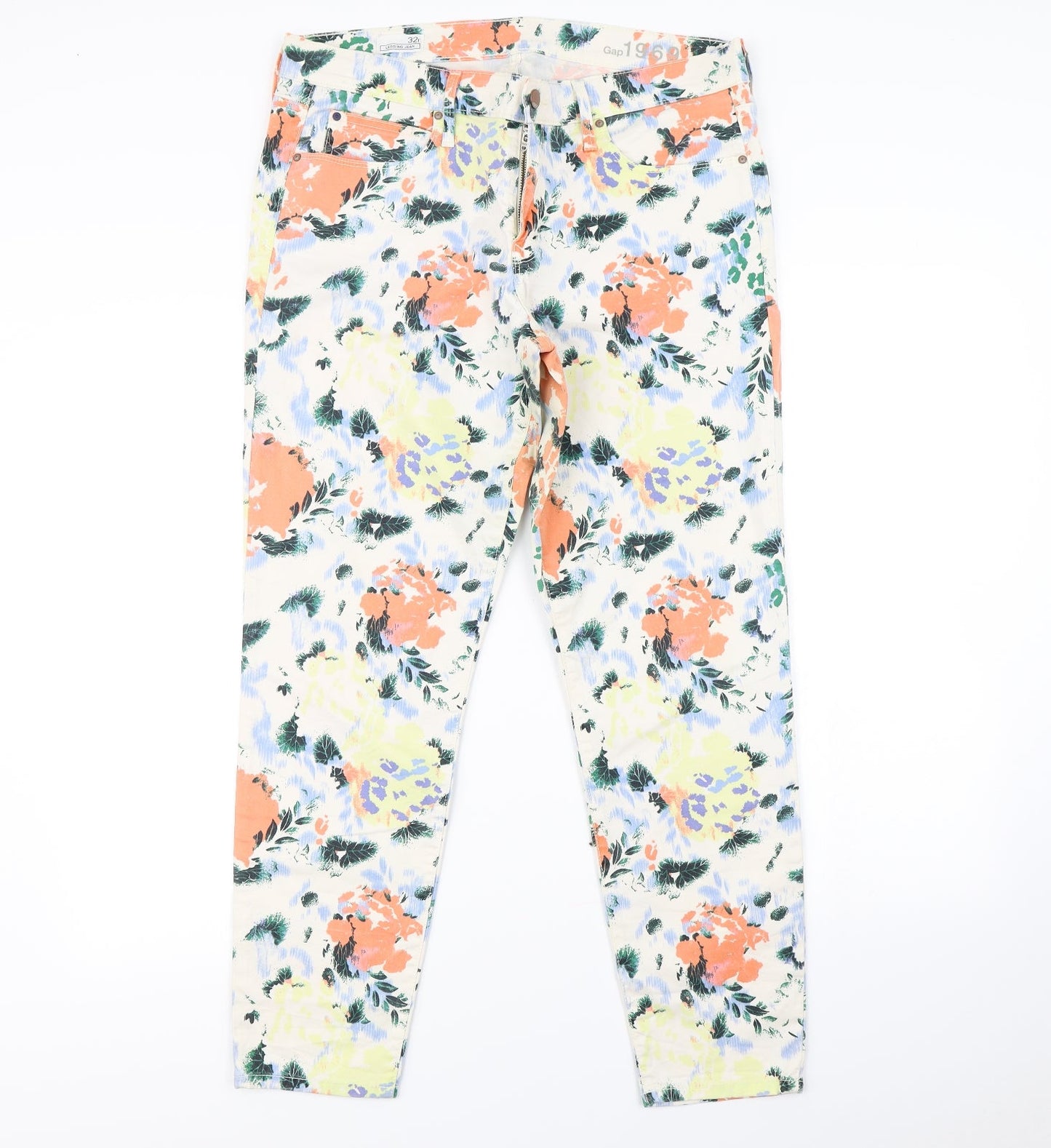 Gap Womens White Floral  Straight Jeans Size 32 in L30 in