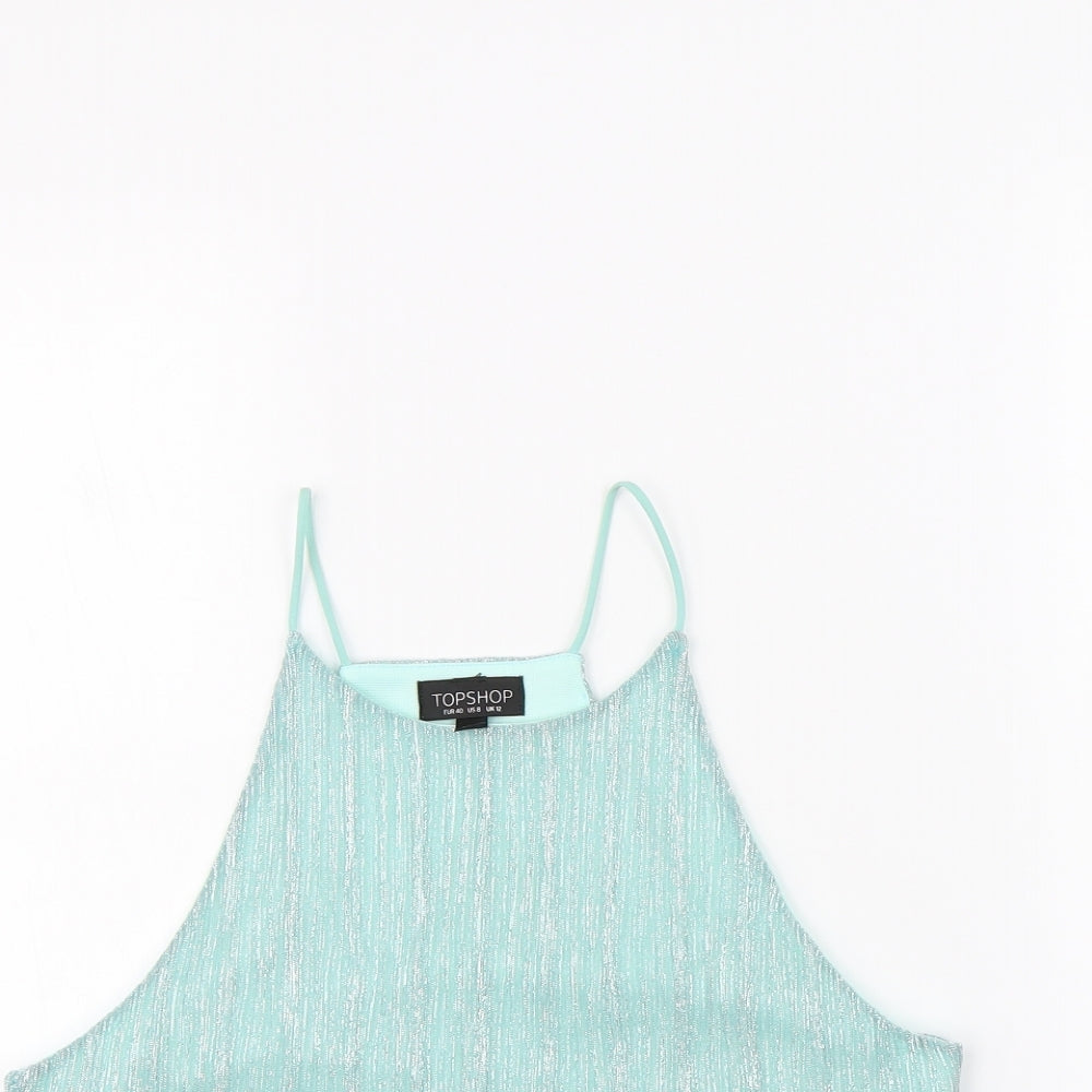 Womens UK Size 12 Topshop Green Cropped Tank