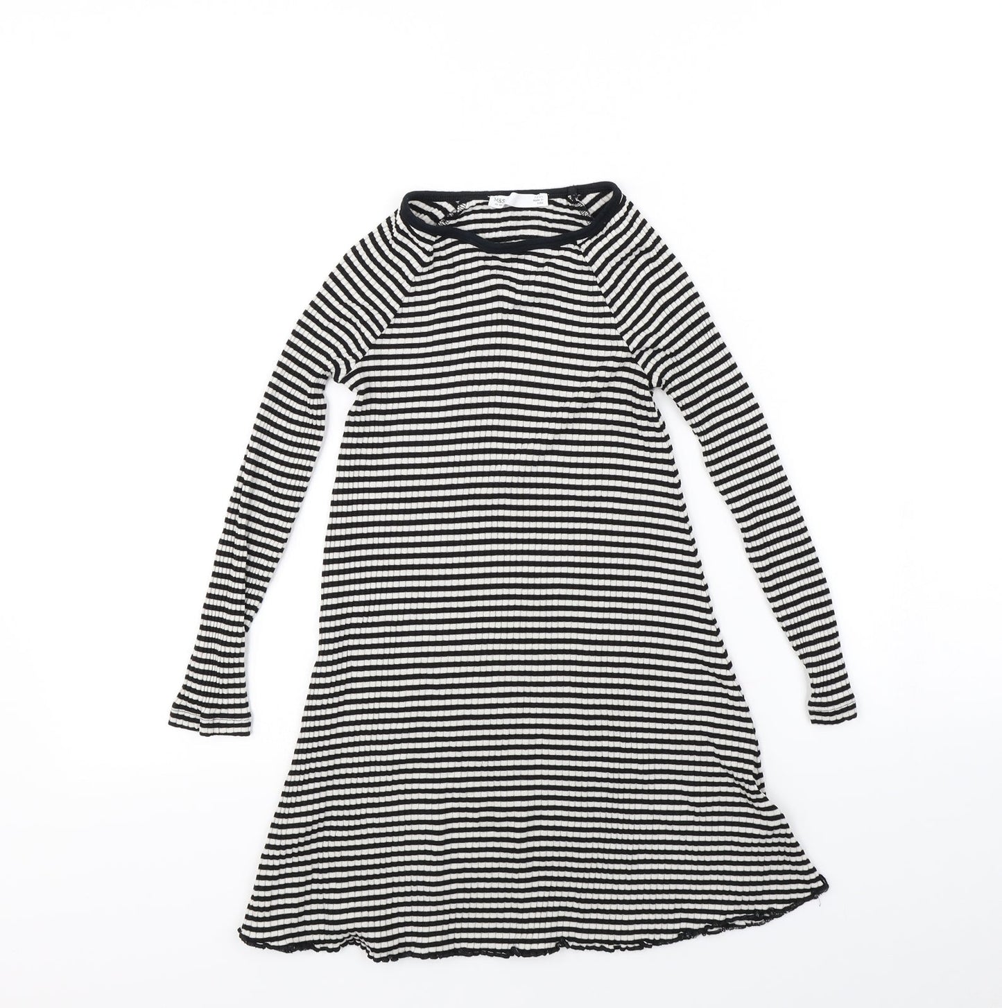 m&S Girls Black Striped  Jumper Dress  Size 7 Years