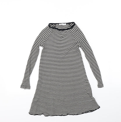 m&S Girls Black Striped  Jumper Dress  Size 7 Years