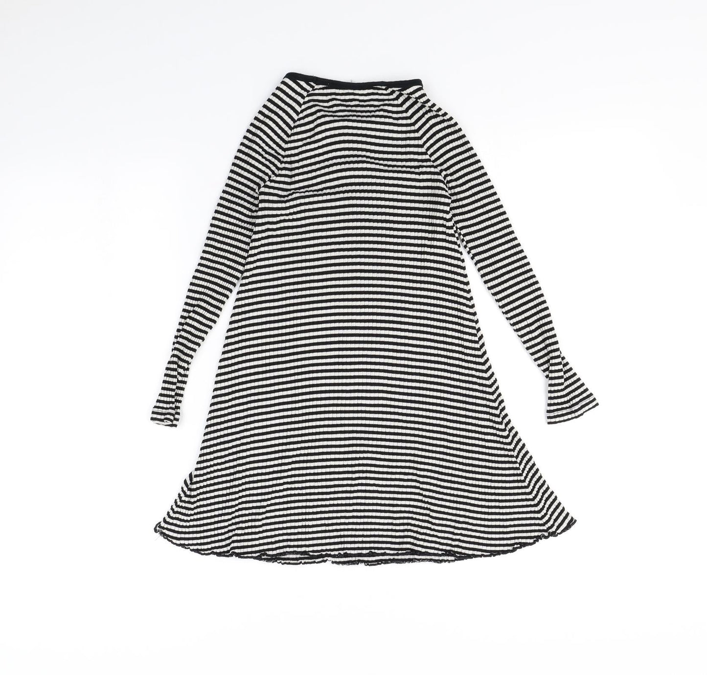 m&S Girls Black Striped  Jumper Dress  Size 7 Years