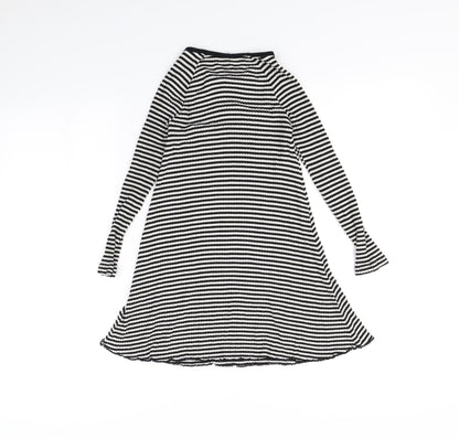 m&S Girls Black Striped  Jumper Dress  Size 7 Years