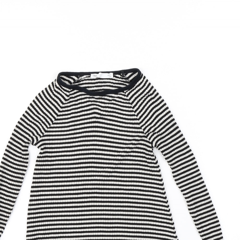 m&S Girls Black Striped  Jumper Dress  Size 7 Years