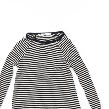 m&S Girls Black Striped  Jumper Dress  Size 7 Years