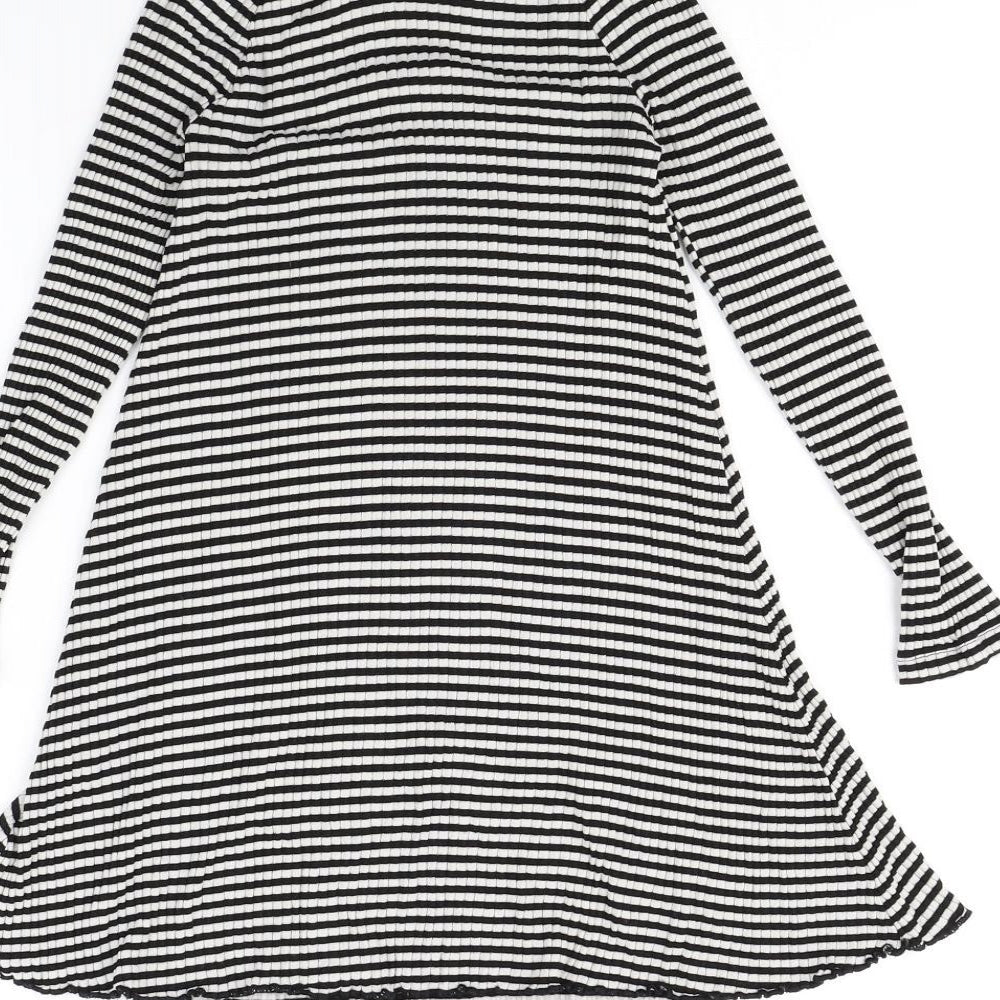m&S Girls Black Striped  Jumper Dress  Size 7 Years