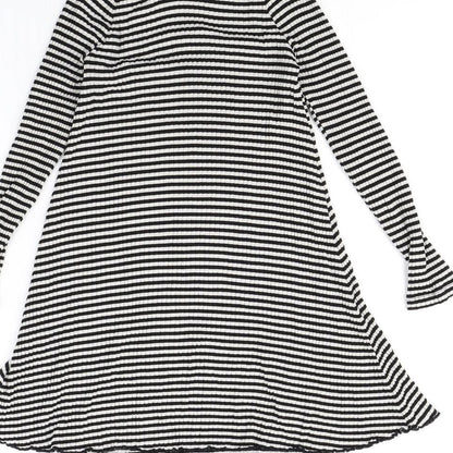 m&S Girls Black Striped  Jumper Dress  Size 7 Years