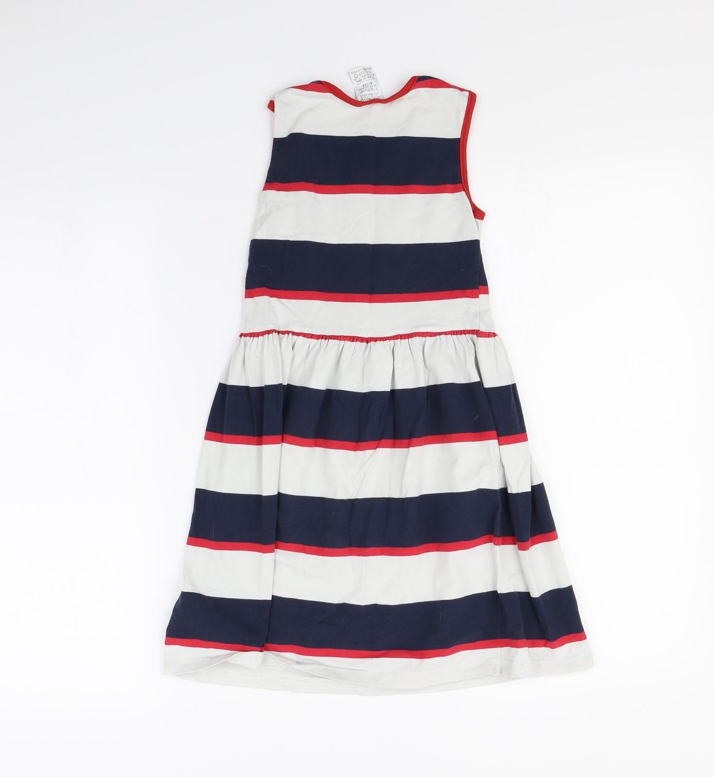 Preworn Girls White Striped Ramie Fit & Flare  Size 8 Years