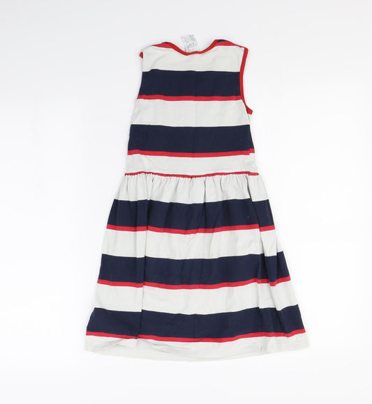Preworn Girls White Striped Ramie Fit & Flare  Size 8 Years