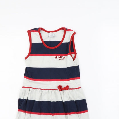 Preworn Girls White Striped Ramie Fit & Flare  Size 8 Years