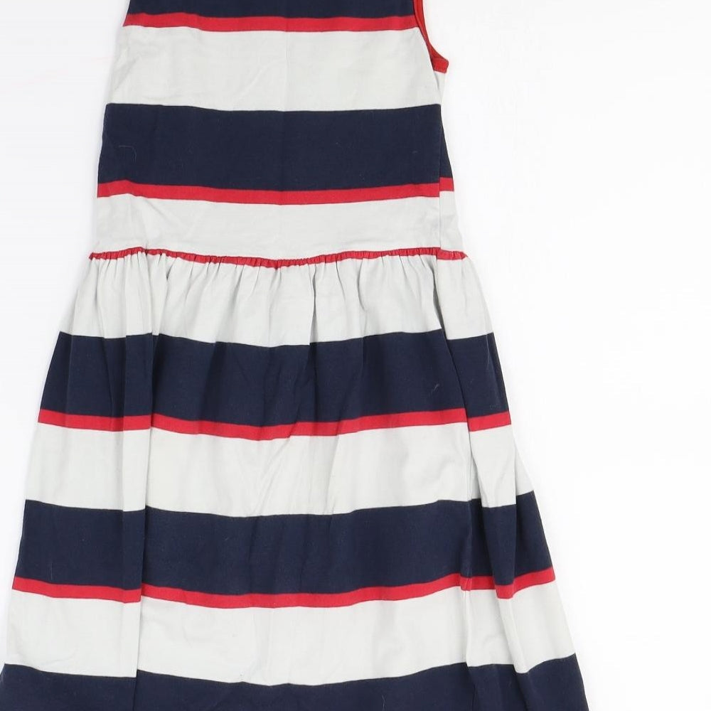 Preworn Girls White Striped Ramie Fit & Flare  Size 8 Years