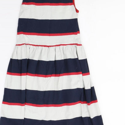 Preworn Girls White Striped Ramie Fit & Flare  Size 8 Years