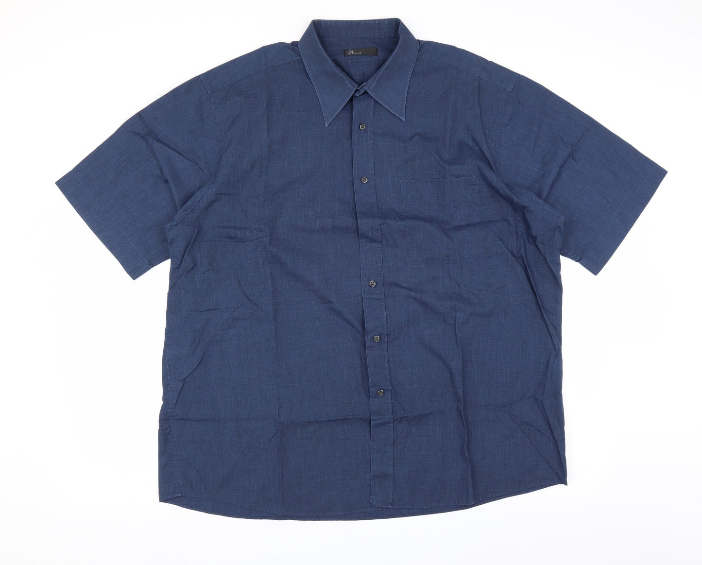 Mens UK Size 17.5 BHS Blue  Button-Up Short Sleeve Casual Shirt