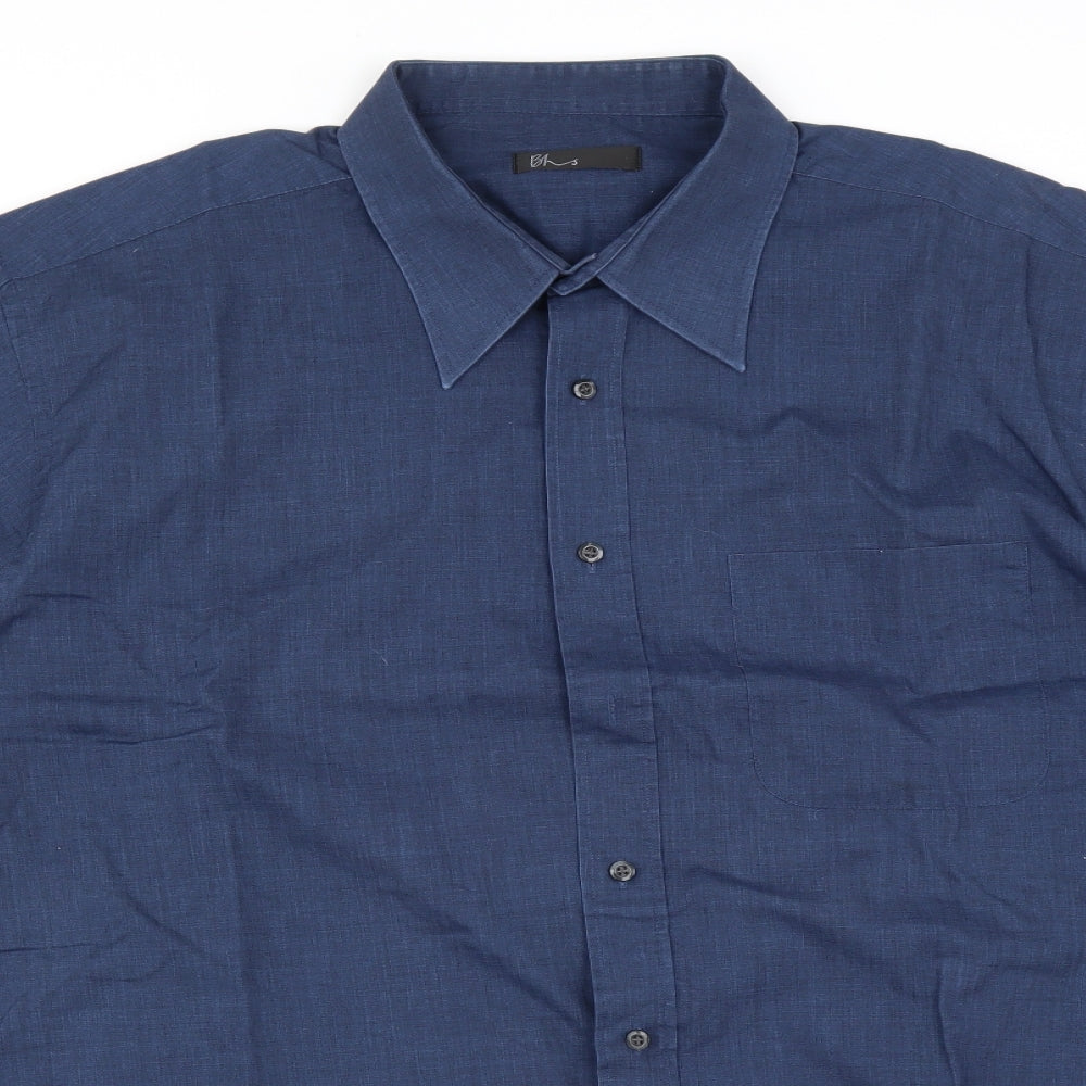 Mens UK Size 17.5 BHS Blue  Button-Up Short Sleeve Casual Shirt