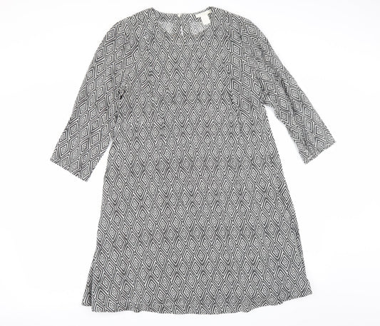 H&M Womens Grey Geometric  Fit & Flare  Size 14