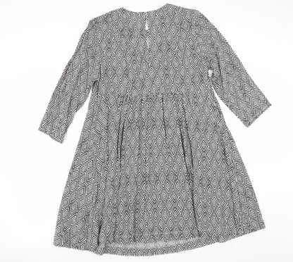 H&M Womens Grey Geometric  Fit & Flare  Size 14