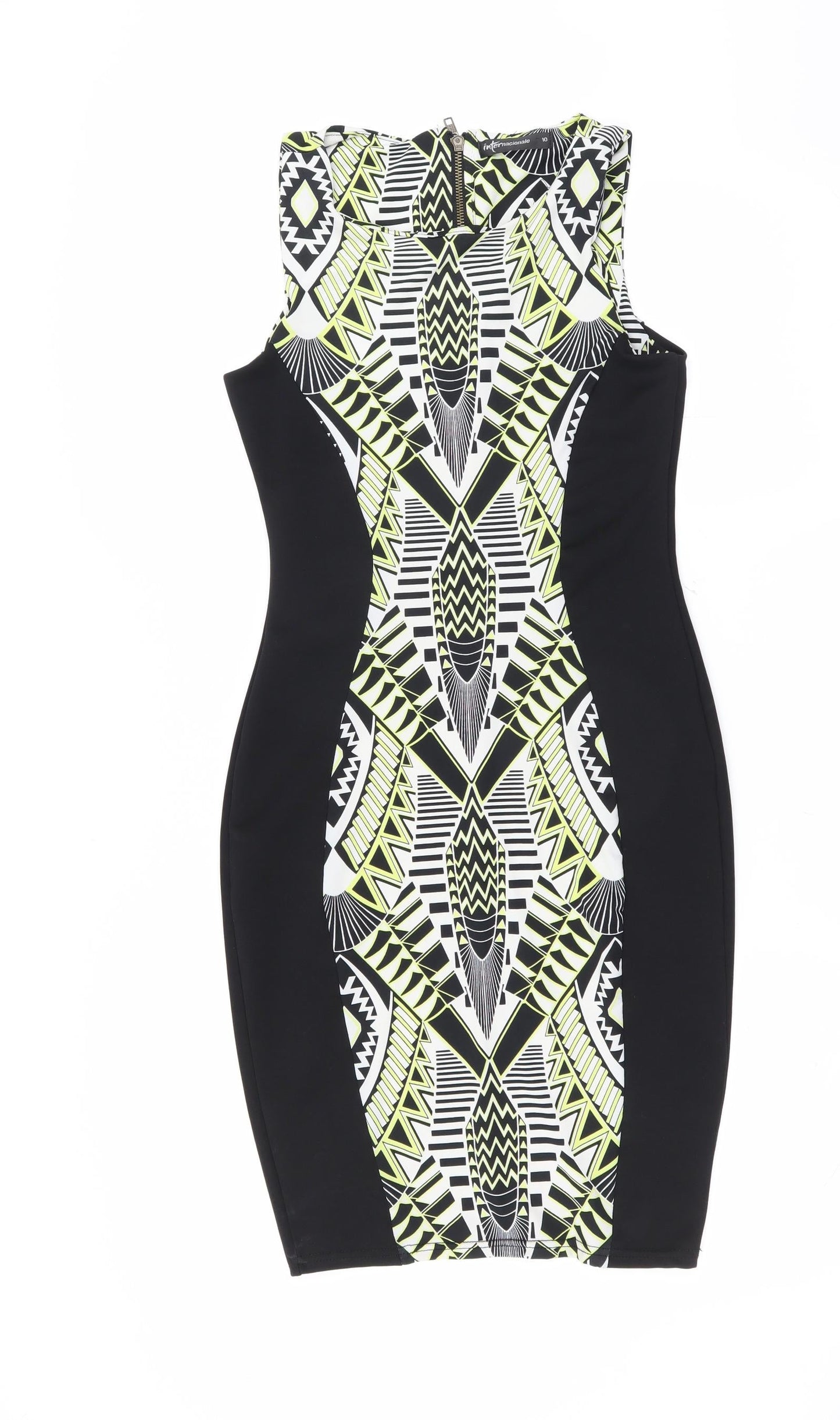 Internationale Womens Black Geometric  Bodycon  Size 10
