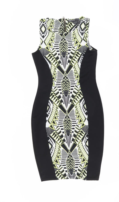 Internationale Womens Black Geometric  Bodycon  Size 10