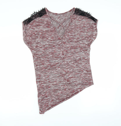 Miss Selfridge Womens Red   Pullover Jumper Size S  - Asymmetric Hem shoulder lace detail