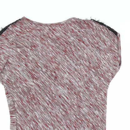 Miss Selfridge Womens Red   Pullover Jumper Size S  - Asymmetric Hem shoulder lace detail