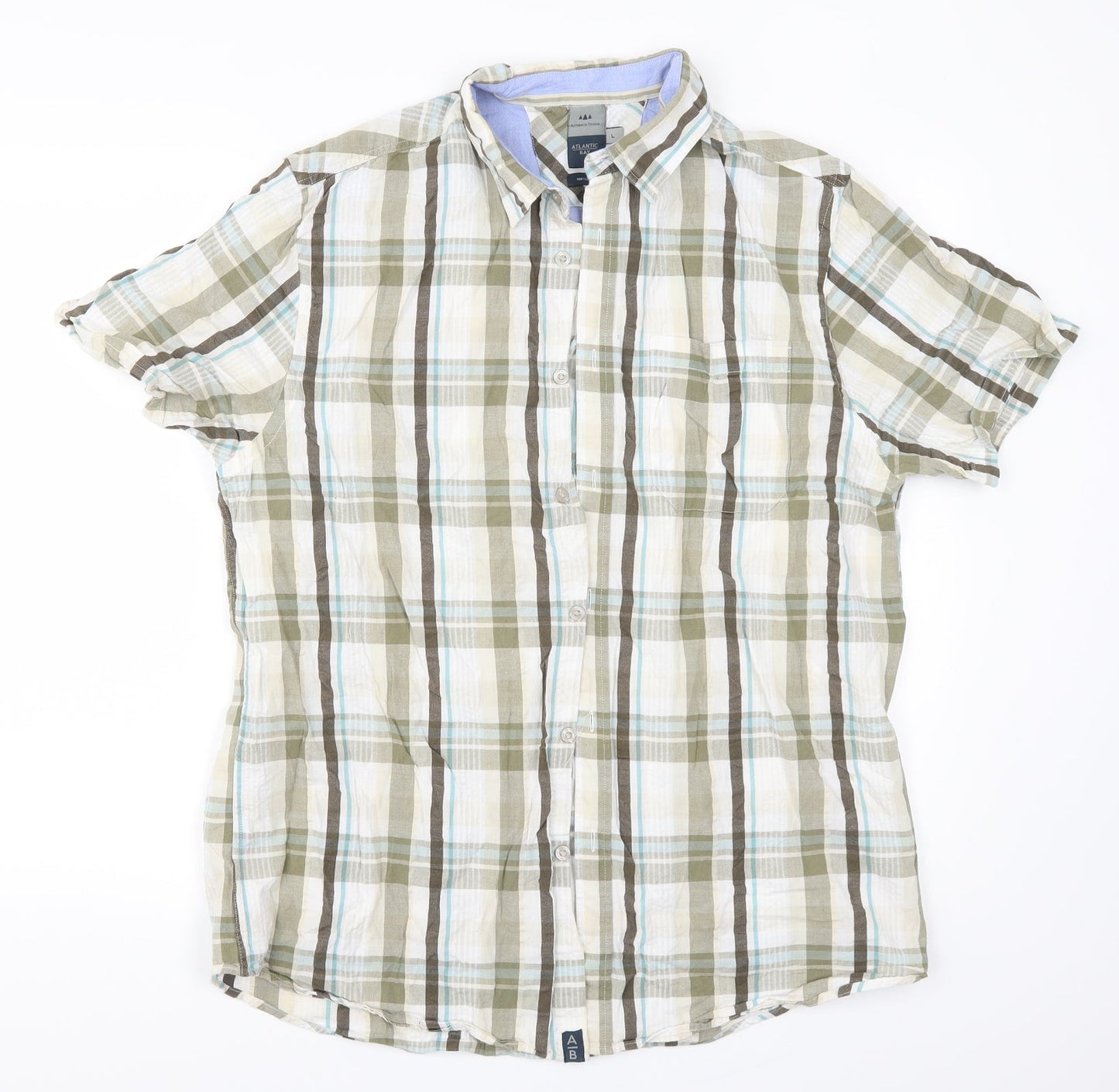Atlantic Bay Mens Green Check   Button-Up Size L