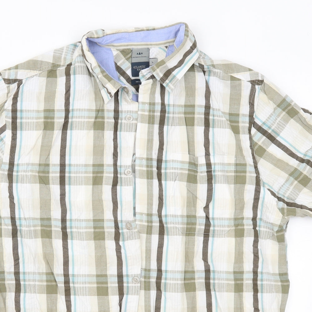 Atlantic Bay Mens Green Check   Button-Up Size L
