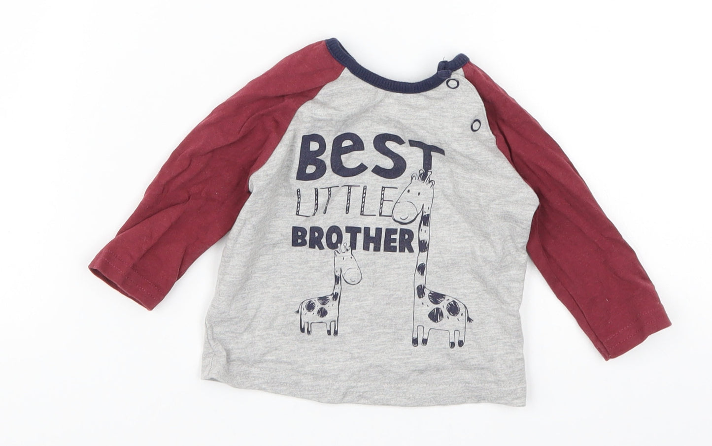George Boys Red   Basic T-Shirt Size 0-3 Months  - Best Little Brother Giraffes