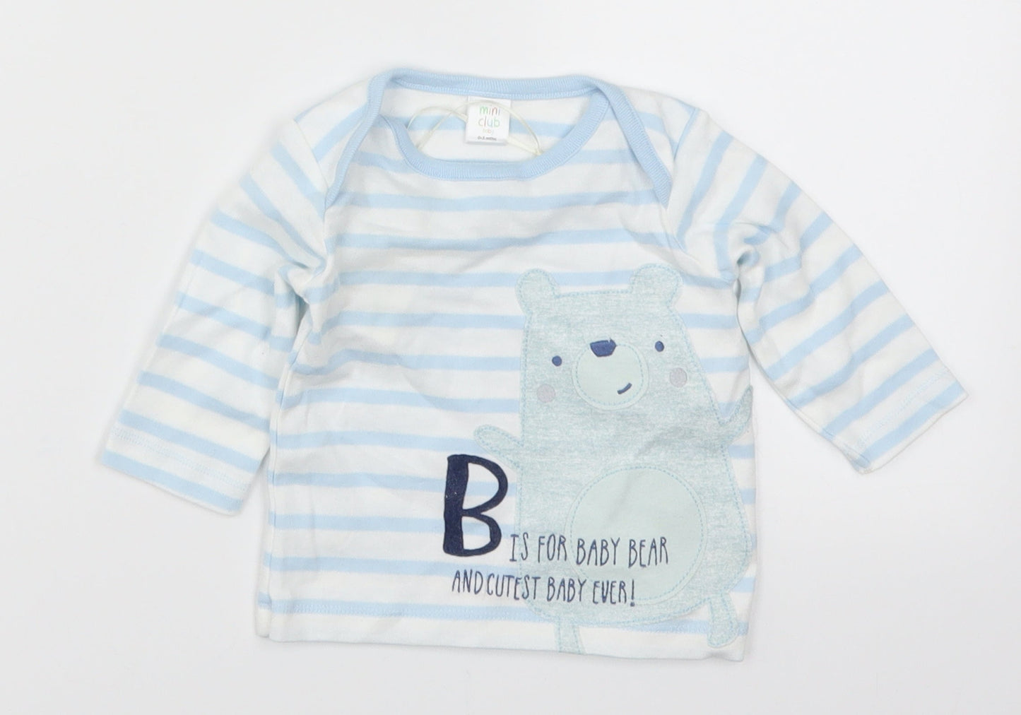 Mini Club Boys Blue Striped  Basic T-Shirt Size 0-3 Months  - B Is For Bear and Baby