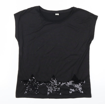 TU Girls Black   Basic T-Shirt Size 10 Years  - Stars
