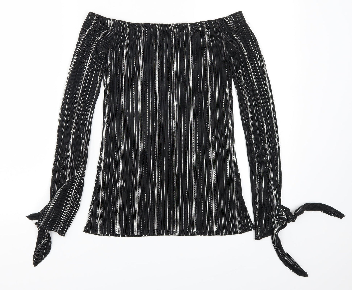 Leisure Womens Silver Striped  Basic T-Shirt Size 8