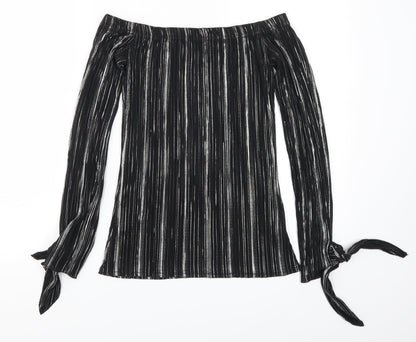 Leisure Womens Silver Striped  Basic T-Shirt Size 8