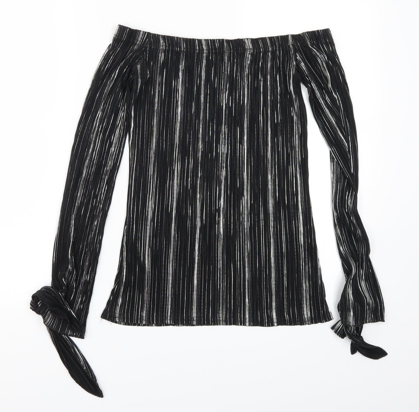 Leisure Womens Silver Striped  Basic T-Shirt Size 8