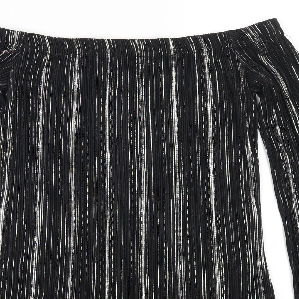 Leisure Womens Silver Striped  Basic T-Shirt Size 8