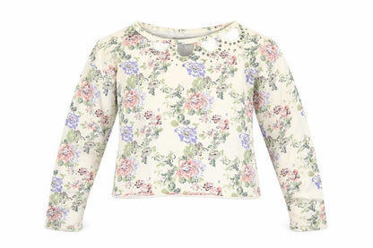 Crafted Womens Ivory Floral  Pullover Sweatshirt Size 14  - cropped